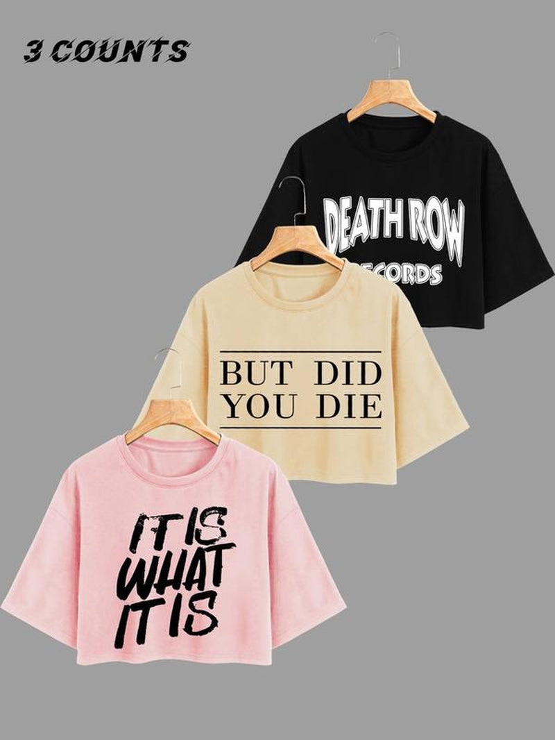 Women'S Letter Gym Work Print Drop Shoulder Short Tee, Casual Short Sleeve round Neck T-Shirt for Summer, Ladies Clothes for Daily Wear