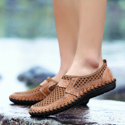 Mens Breathable Lightweight Solid Color Round Toe Slip-On Loafers - Wear-Resistant Non-Slip Rubber Sole, EVA Insole, Fabric Upper for Comfortable Walking, Hiking, Spring and Summer Outdoor Activities