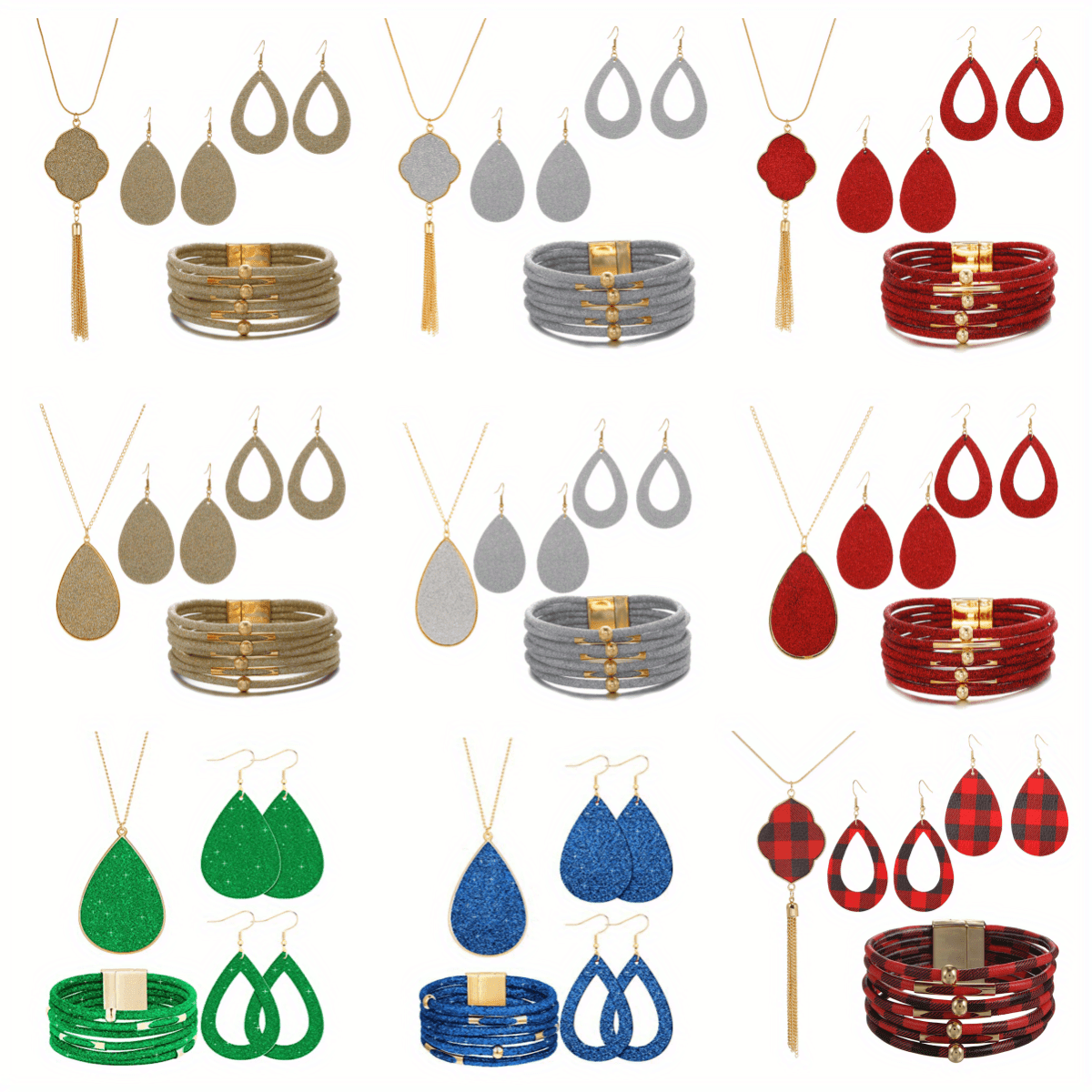 2 Pairs Of Earrings + Necklace + Bracelet Fashion Jewelry Set Multi Colors To Choose Multi Layer Bracelet Match Daily Outfits