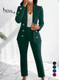 Aliling Women'S Solid Color Blazer & Straight Leg Pants Two-Piece Set, Elegant Fashion Casual Outfits for Work Office Business, Ladies Clothes for Fall & Winter