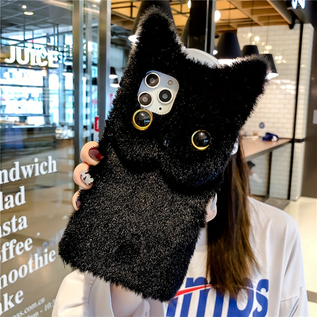 Winter Fashion Warm Cute Cat Plush Women's Phone Case Suitable For IPhone 15 Pro Max Phone Case