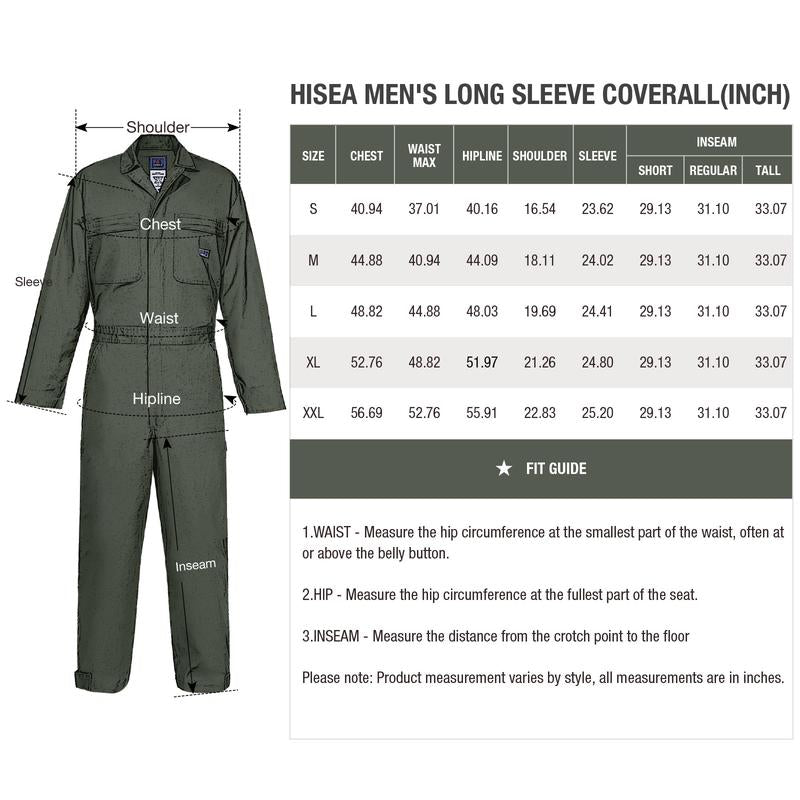 HISEA Men'S Work Coverall - Long Sleeve Stain & Wrinkle Resistant Jumpsuit with Multiple Pockets for Construction, Mechanics & Industrial Work