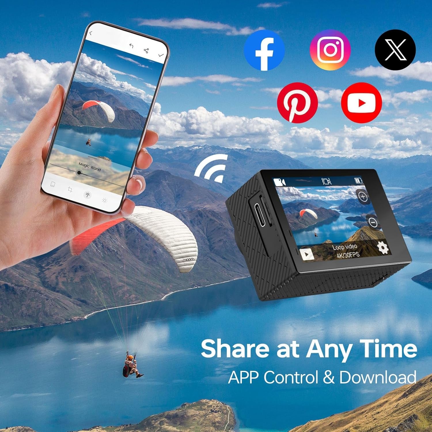 Speed 10 Action Camera 5K 30FPS Waterproof Camera Underwater 131 FT with EIS, Remote Control Sports Camera 5X Zoom with 64GB SD Card and 2 Battery