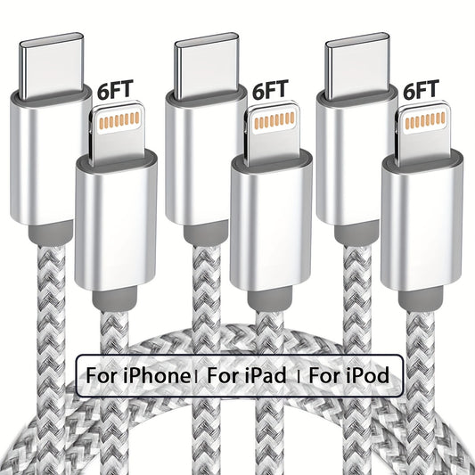 [MFi Certified] USB C to Ios Cable 3 Pack 6ft for iPhone Charger Cables Nylon Braided Type C for iPhone Charger Cord Fast Charging Compatible with iPhone 14/13/12/11 Pro Max Grey and White