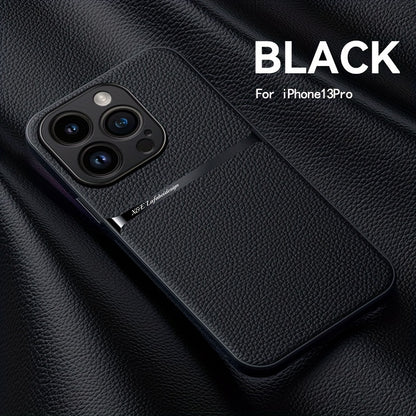 Litchi Pattern PU Leather Phone Case For Iphone15promax With Built-in Magnetic Suction 14 Promax Luxury Style 11 PU Leather 13 Promax Full Package Fall Protection Case