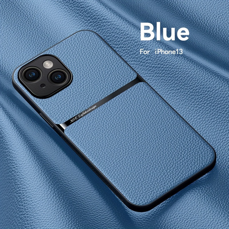 Litchi Pattern PU Leather Phone Case For Iphone15promax With Built-in Magnetic Suction 14 Promax Luxury Style 11 PU Leather 13 Promax Full Package Fall Protection Case