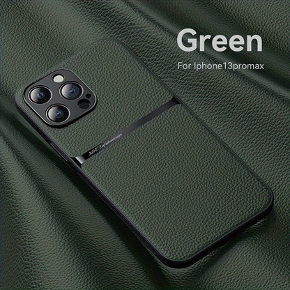 Litchi Pattern PU Leather Phone Case For Iphone15promax With Built-in Magnetic Suction 14 Promax Luxury Style 11 PU Leather 13 Promax Full Package Fall Protection Case