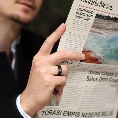 1pc 8MM Luxury Black Titanium Steel Ring - High Quality, Fashion Simple Design, Black Stainless Steel Wire Groove Tire Ring - For Men - Perfect Gift for Him - Anniversary, Birthday, Valentine's Day