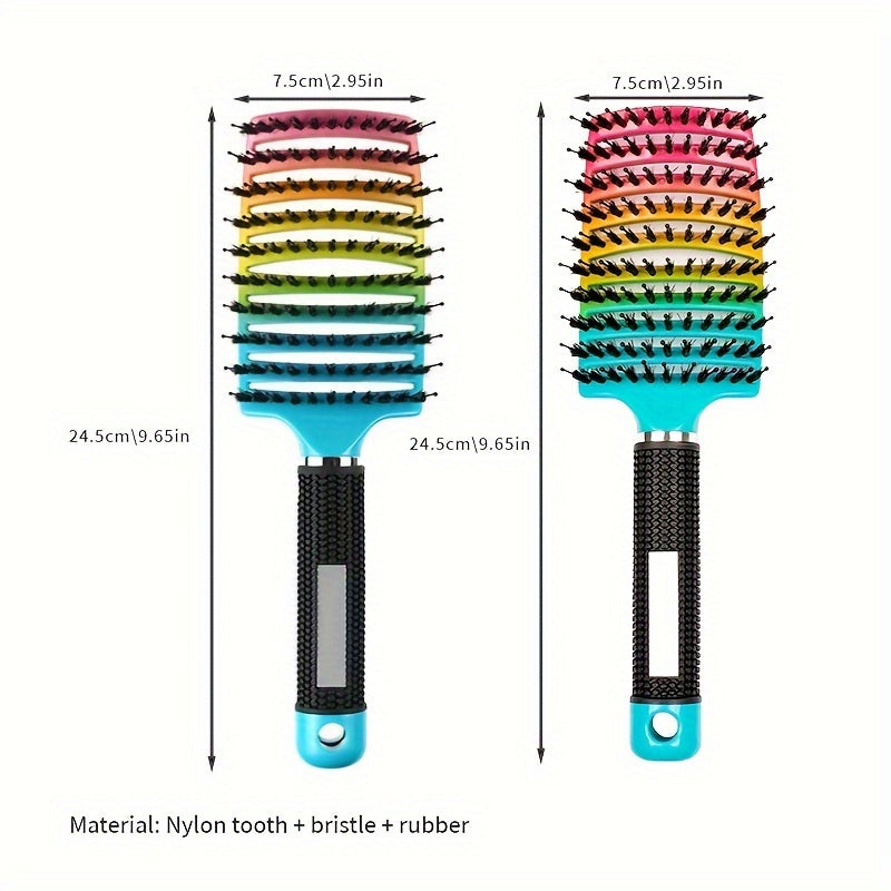 1pc Curved Vented Professional Detangling Hair Brush | Magic Scalp Massage Comb for Women, Ideal for Wet Curly Hair, Styling Tool, ABS Plastic Handle, Nylon Bristles - Perfect Christmas Gift for Friends/Relatives