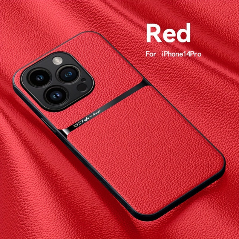 Litchi Pattern PU Leather Phone Case For Iphone15promax With Built-in Magnetic Suction 14 Promax Luxury Style 11 PU Leather 13 Promax Full Package Fall Protection Case