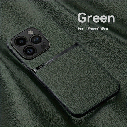 Litchi Pattern PU Leather Phone Case For Iphone15promax With Built-in Magnetic Suction 14 Promax Luxury Style 11 PU Leather 13 Promax Full Package Fall Protection Case