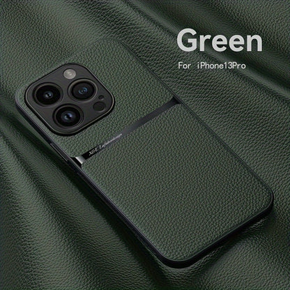 Litchi Pattern PU Leather Phone Case For Iphone15promax With Built-in Magnetic Suction 14 Promax Luxury Style 11 PU Leather 13 Promax Full Package Fall Protection Case