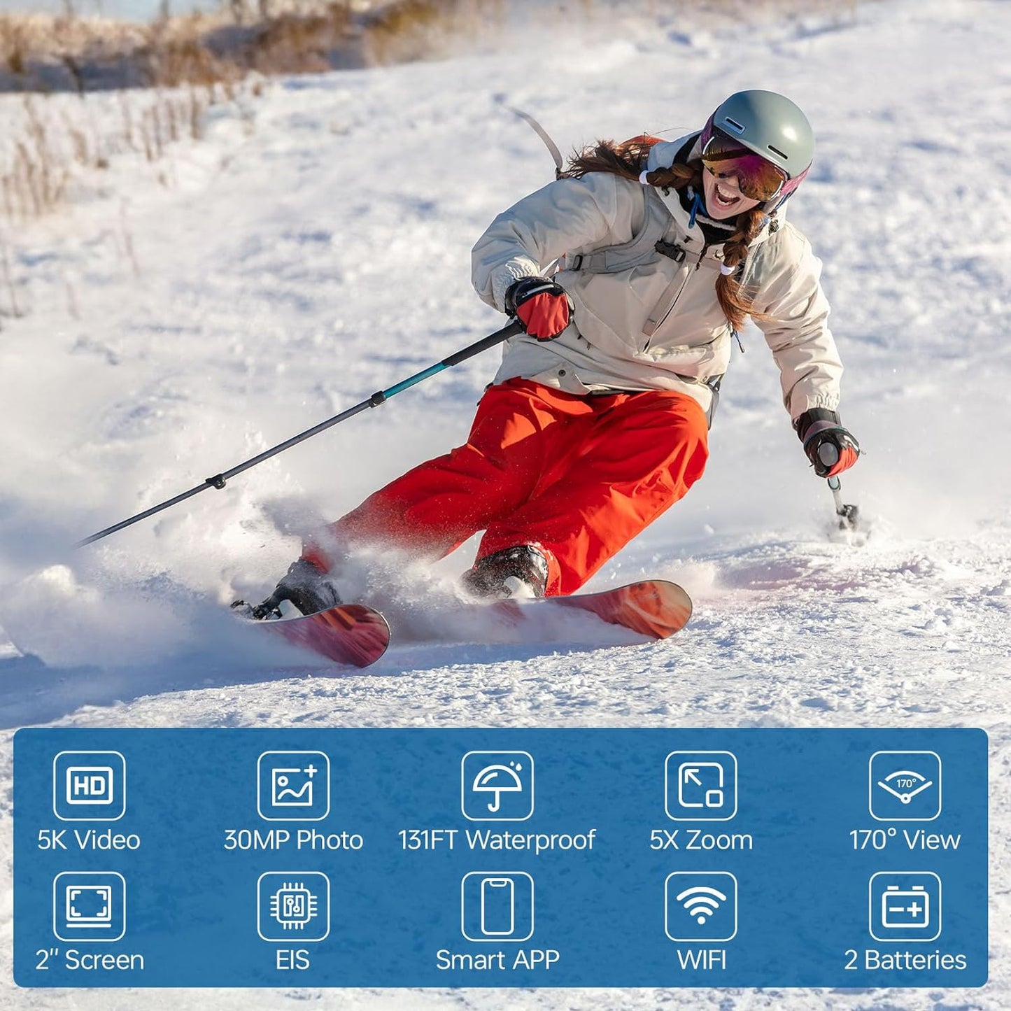 Speed 10 Action Camera 5K 30FPS Waterproof Camera Underwater 131 FT with EIS, Remote Control Sports Camera 5X Zoom with 64GB SD Card and 2 Battery