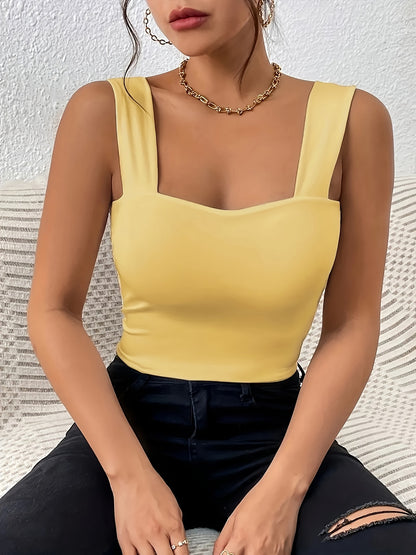 Women's Basic Solid Crop Tank Top, Casual Stretchy Sleeveless Tank Top, Casual Every Day Tops, Women's Clothing
