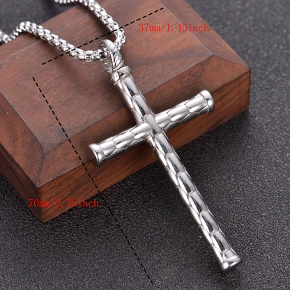 1pc Men's Religious Cross Pendant Choker Necklace - Stainless Steel Chain - Golden/Silvery Color - Fashion Jewelry - Perfect Gift for Men