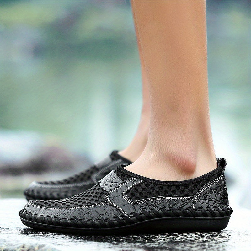 Mens Breathable Lightweight Solid Color Round Toe Slip-On Loafers - Wear-Resistant Non-Slip Rubber Sole, EVA Insole, Fabric Upper for Comfortable Walking, Hiking, Spring and Summer Outdoor Activities