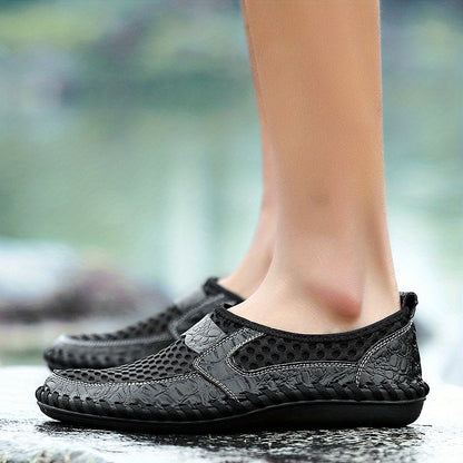 Mens Breathable Lightweight Solid Color Round Toe Slip-On Loafers - Wear-Resistant Non-Slip Rubber Sole, EVA Insole, Fabric Upper for Comfortable Walking, Hiking, Spring and Summer Outdoor Activities