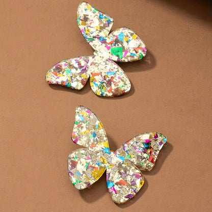 Creative Butterfly Design With Colorful Sequins Decor Stud Earrings Elegant Party Style Acrylic Jewelry Female Gift