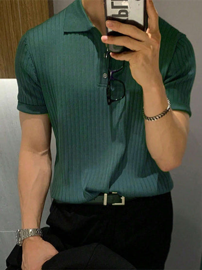 Manfinity Hypemode Men'S Solid Color Rib-Knit Polo Shirt