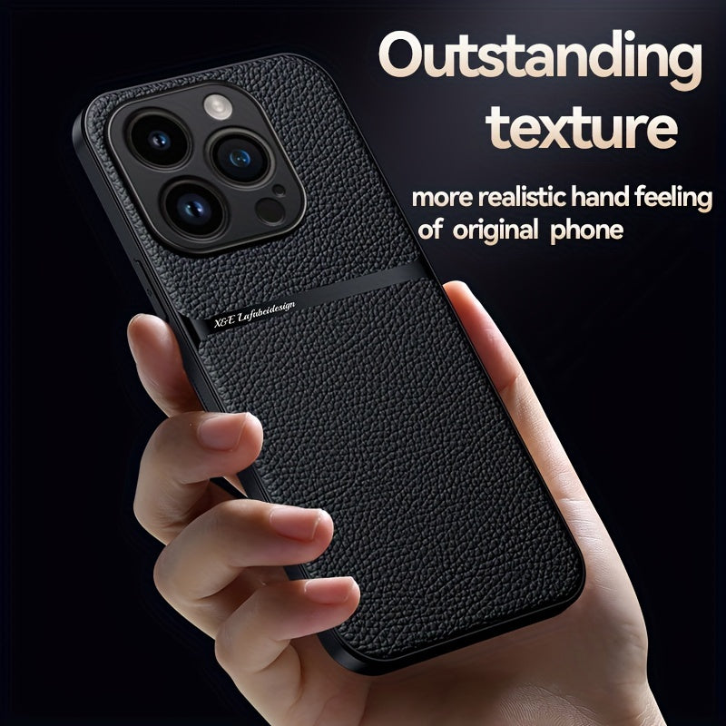 Litchi Pattern PU Leather Phone Case For Iphone15promax With Built-in Magnetic Suction 14 Promax Luxury Style 11 PU Leather 13 Promax Full Package Fall Protection Case