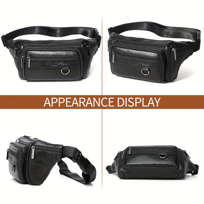 Genuine Leather Men's Waist Bag/Women's Multifunctional Hip Bag/Stylish Multi-Pocket Travel Sports Backpack for Hiking, Cycling, Fishing, And Running