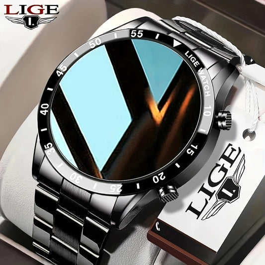 LIGE Fashion Full Circle Touch Screen Steel Band Call for Man Smart Watch Sports Activity Fitness Smartwatch for Men, Workout Companion, Fitness Tracker, Stylish Wearable, Modern Smartwatch, Durable Build, Highquality Materia