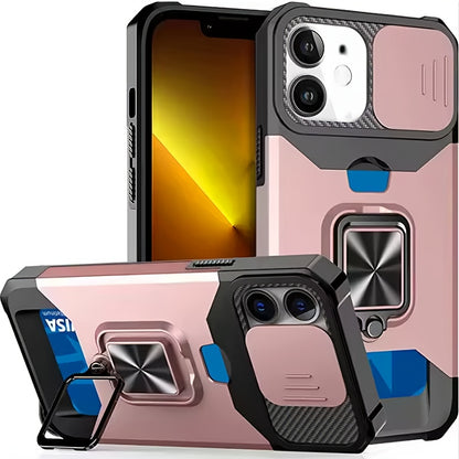 Heavy-Duty Shockproof Phone Case with a Metal Stand And Card Slot, Compatible with for iphone 17 Pro Max, 16 Pro Max, 15 Pro Max, And 14 Pro Max.