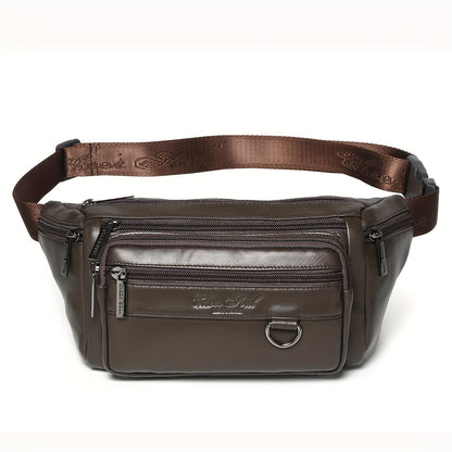 Genuine Leather Men's Waist Bag/Women's Multifunctional Hip Bag/Stylish Multi-Pocket Travel Sports Backpack for Hiking, Cycling, Fishing, And Running