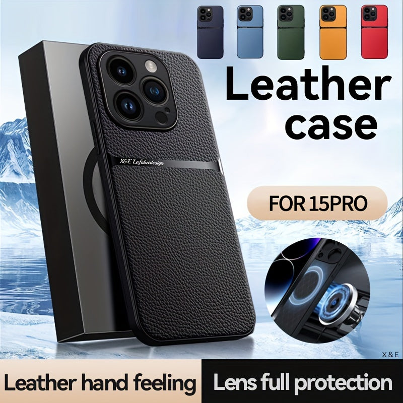 Litchi Pattern PU Leather Phone Case For Iphone15promax With Built-in Magnetic Suction 14 Promax Luxury Style 11 PU Leather 13 Promax Full Package Fall Protection Case