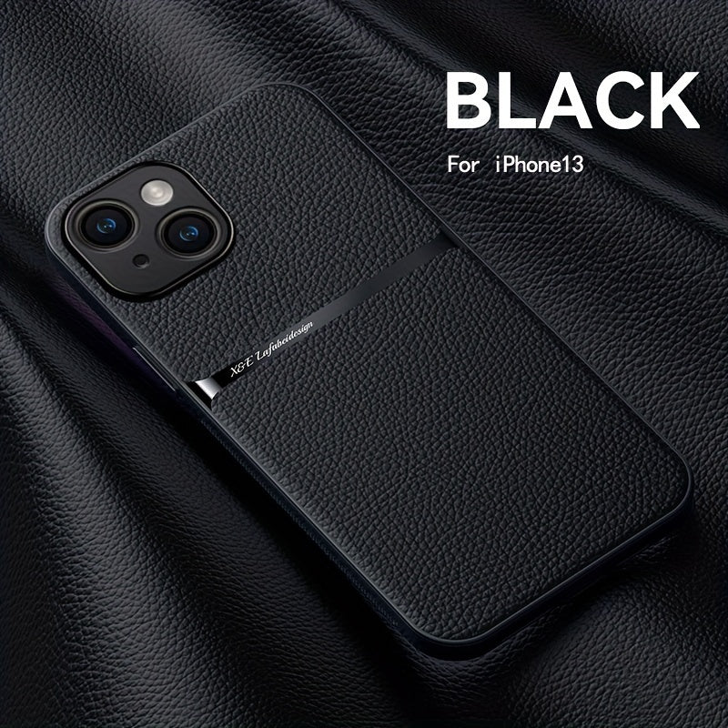 Litchi Pattern PU Leather Phone Case For Iphone15promax With Built-in Magnetic Suction 14 Promax Luxury Style 11 PU Leather 13 Promax Full Package Fall Protection Case