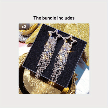 Jewelry for Women Featuring Long Tassel Earrings with a Silvery Pentagram Star Design, Perfect As Party Gifts.