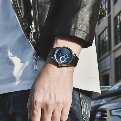 PAGAN DESIGN Fashion Casual Sports Watch Men Stainless Steel Waterproof Quartz Watch Leather Strap