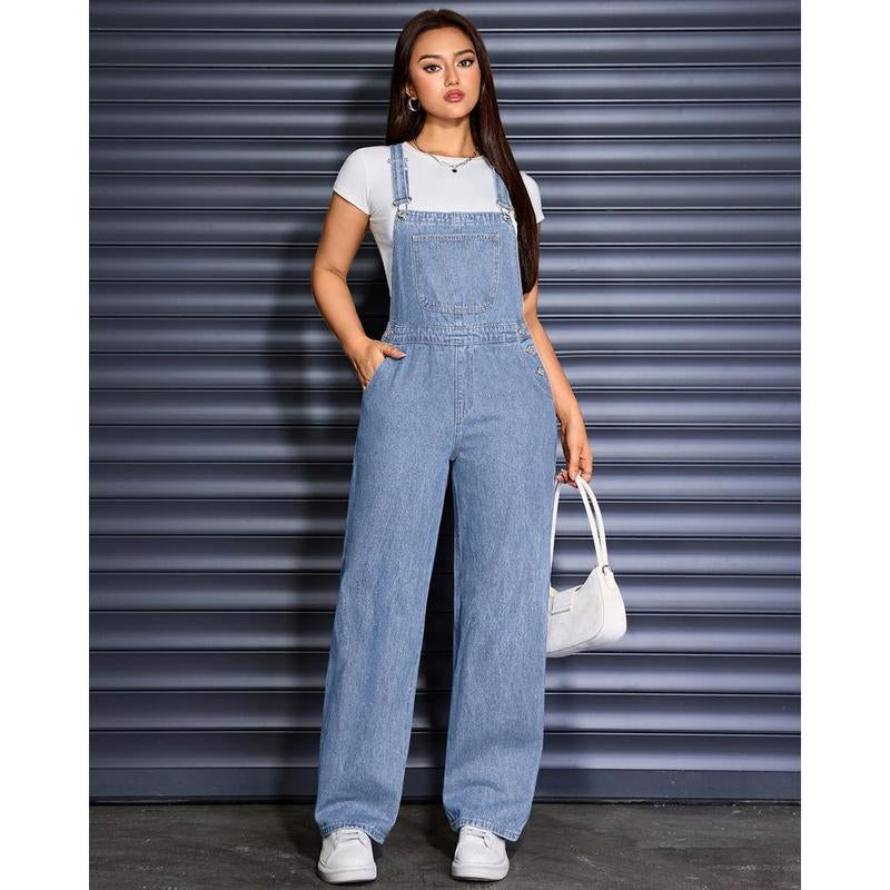 Flvsun- Women'S Denim Overalls, Casual Adjustable Strap Denim Overalls for Daily Wear, Ladies Clothes for All Seasons Overall Romper
