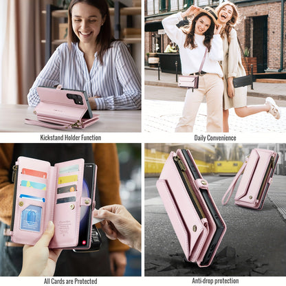New Wallet Phone Case Wrist Shoulder Strap Lanyard Flip Magnetic Clasp Card Holder Kickstand Women Small Crossbody Handbag For Samsung Galaxy Note10+ 20 S24 S23 S22 S21 S20 S10 Plus Ultra FE Coin Purse A01 A04 A12 A13 A14 A22