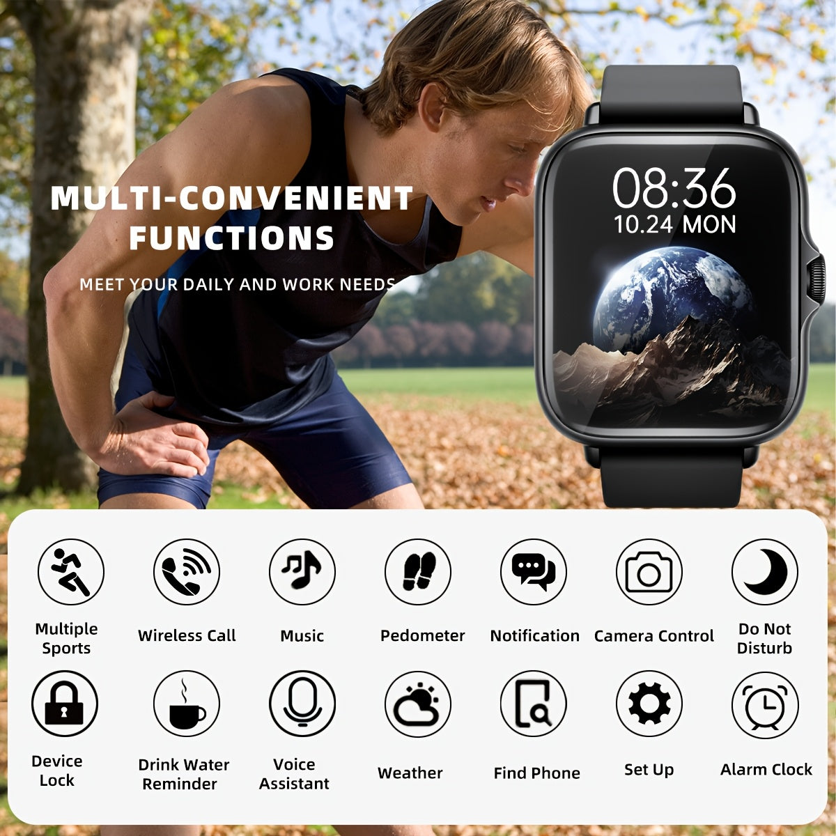 1.83'' Full Touch Screen Smart Watch |, Message Alerts, Call Answering, Sports Pedometer, Health Monitoring, Compatible with Iphone/Android, Alloy Body, Silicone Strap, DESERTCAT - Ideal Gift for And Birthdays