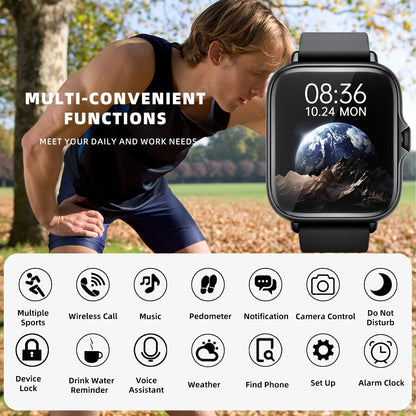 1.83'' Full Touch Screen Smart Watch |, Message Alerts, Call Answering, Sports Pedometer, Health Monitoring, Compatible with Iphone/Android, Alloy Body, Silicone Strap, DESERTCAT - Ideal Gift for And Birthdays