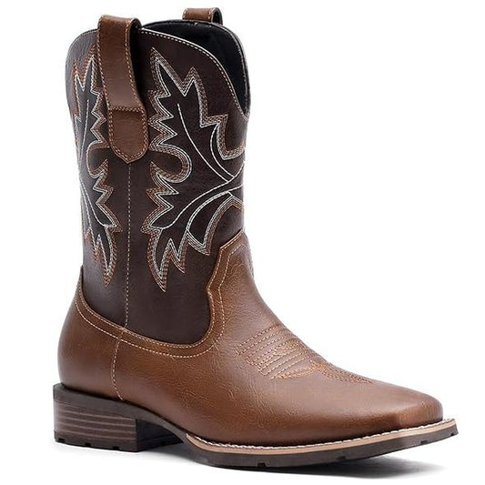 【7Colors】Eleet Cowboy Boots for Men -Square Toe Botas with Classic Embroidered, Slip Resistant Exotic Western Boots, Heel Ankle, Comfort Vintage, Fashion Closed Walking Shoes