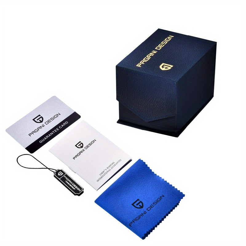 PAGAN DESIGN Fashion Casual Sports Watch Men Stainless Steel Waterproof Quartz Watch Leather Strap