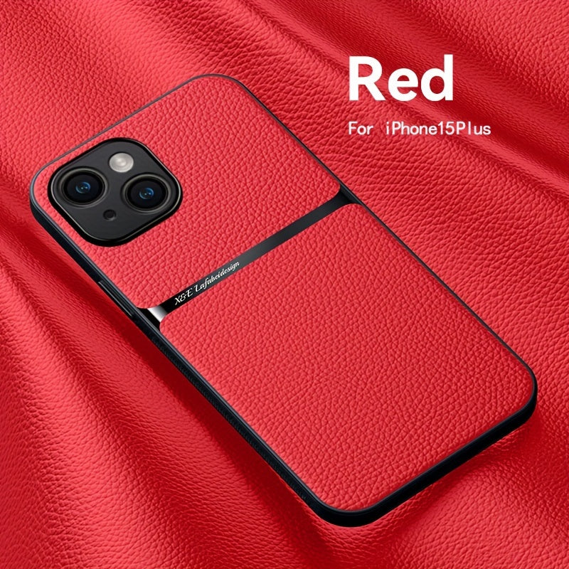 Litchi Pattern PU Leather Phone Case For Iphone15promax With Built-in Magnetic Suction 14 Promax Luxury Style 11 PU Leather 13 Promax Full Package Fall Protection Case