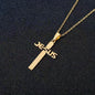1pc Jesus Letter Cross Pendant Necklace, Stainless Steel Personality Design Fashion Metal Necklace Jewelry Gift