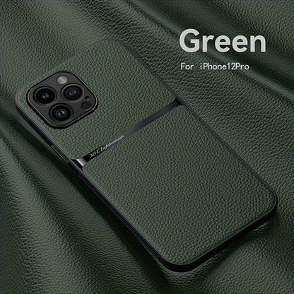 Litchi Pattern PU Leather Phone Case For Iphone15promax With Built-in Magnetic Suction 14 Promax Luxury Style 11 PU Leather 13 Promax Full Package Fall Protection Case