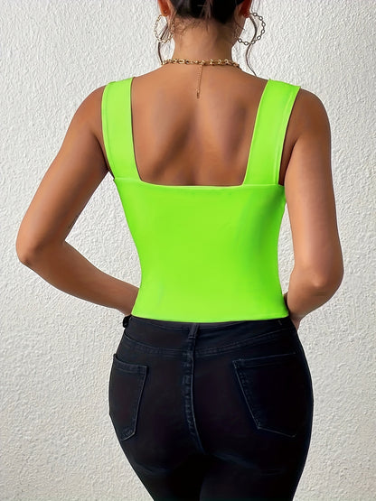 Women's Basic Solid Crop Tank Top, Casual Stretchy Sleeveless Tank Top, Casual Every Day Tops, Women's Clothing