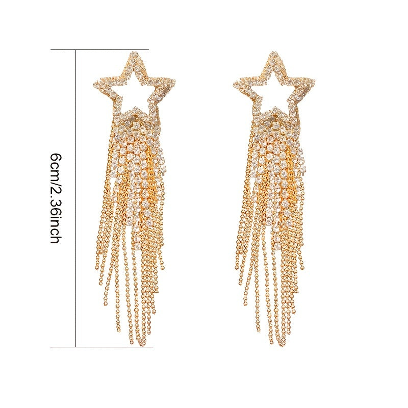 Jewelry for Women Featuring Long Tassel Earrings with a Silvery Pentagram Star Design, Perfect As Party Gifts.