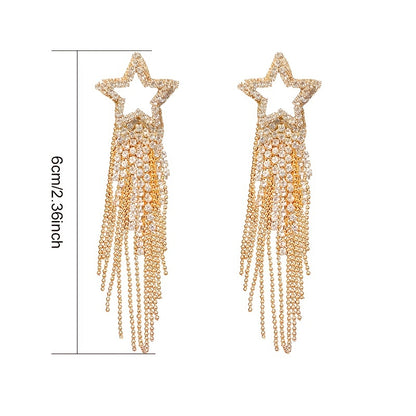 Jewelry for Women Featuring Long Tassel Earrings with a Silvery Pentagram Star Design, Perfect As Party Gifts.