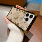 Flower Faux Leather Pattern Belt Ring Holder Can Rotate 360° Four Corners Reinforced Full Package Anti-fall Wear-resistant Simple Retro Personality New TPU Mobile Phone Case Suitable for 11/11pro/11promax/12/12pro/12promax/1