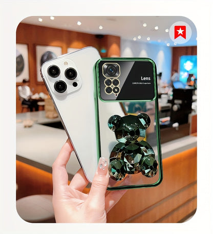 For Redmi Note 11/Note 11S/Note 11 Pro 4G/Note 11 Pro 5G And Note 11 Pro+ 5G (India) 's Fashion Electroplated Shockproof Stereoscopic Fashionable Large Window Stereoscopic Bear Stand Phone Case