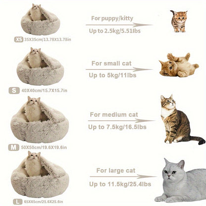 [Warm|Pet Bed] 2-in-1 Round Warm Pet Bed | Polyester Cat Bed, Long Plush, Winter, with Sleeping Bag Sofa Cushion for Cat