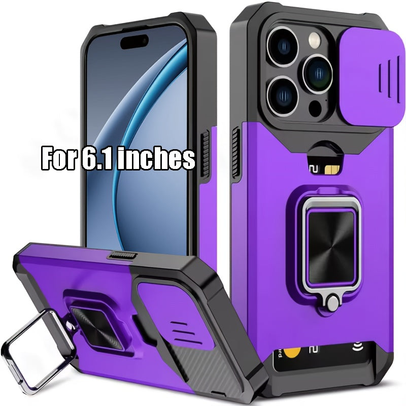 Heavy-Duty Shockproof Phone Case with a Metal Stand And Card Slot, Compatible with for iphone 17 Pro Max, 16 Pro Max, 15 Pro Max, And 14 Pro Max.