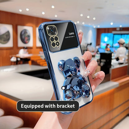For Redmi Note 11/Note 11S/Note 11 Pro 4G/Note 11 Pro 5G And Note 11 Pro+ 5G (India) 's Fashion Electroplated Shockproof Stereoscopic Fashionable Large Window Stereoscopic Bear Stand Phone Case