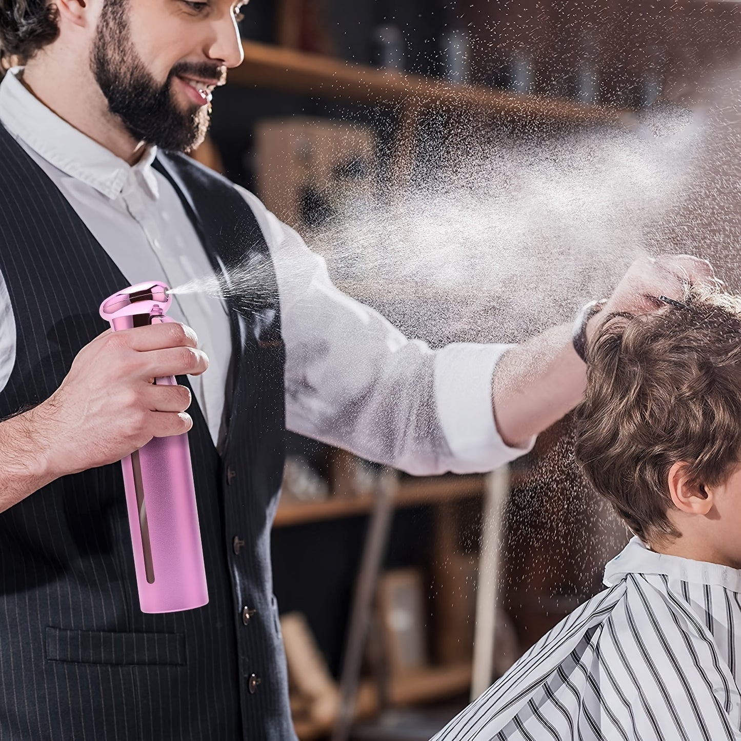 [Automatic Spray Bottle] 1pcs Automatic High-pressure 300ml Electroplating Continuous Spray Bottle | Hairdressing Alcohol Disinfection Spray Bottle